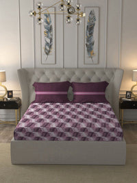 MYTRIDENT Taupe  White Geometric Pure Cotton 144 TC Queen Bedsheet With 2 Pillow Covers