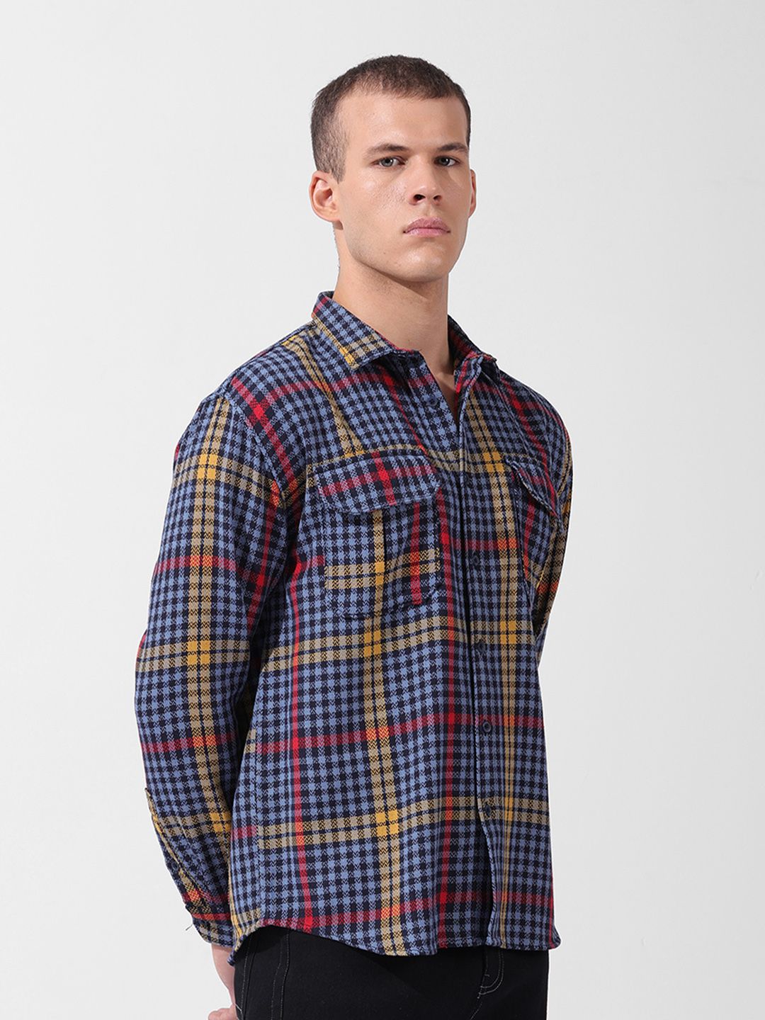 The Indian Garage Co Men Relaxed Fit Striped Double Flap Casual Shirt