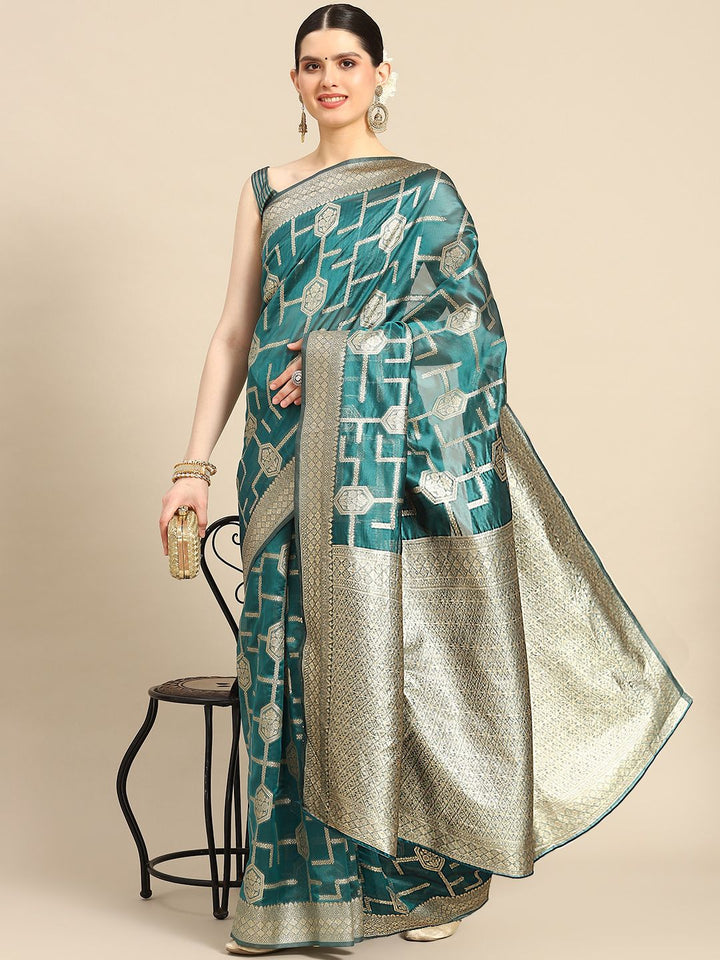 Saree mall Ethnic Motifs Organza Zari Banarasi Saree