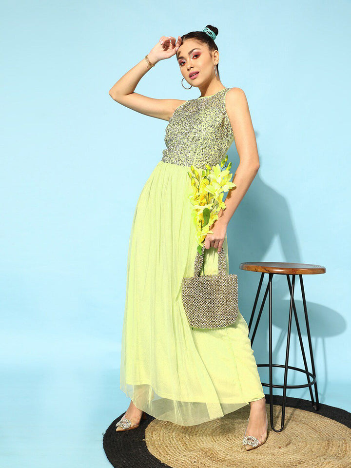 STREET 9 Women Lime Green Embellished Dress