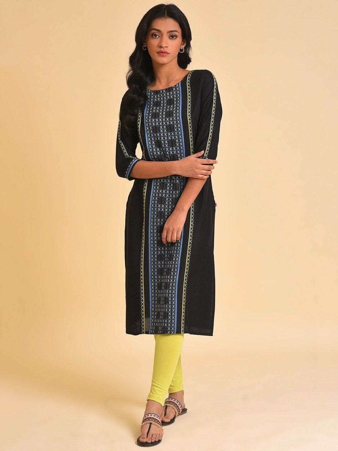 W Black Woven Design Kurta