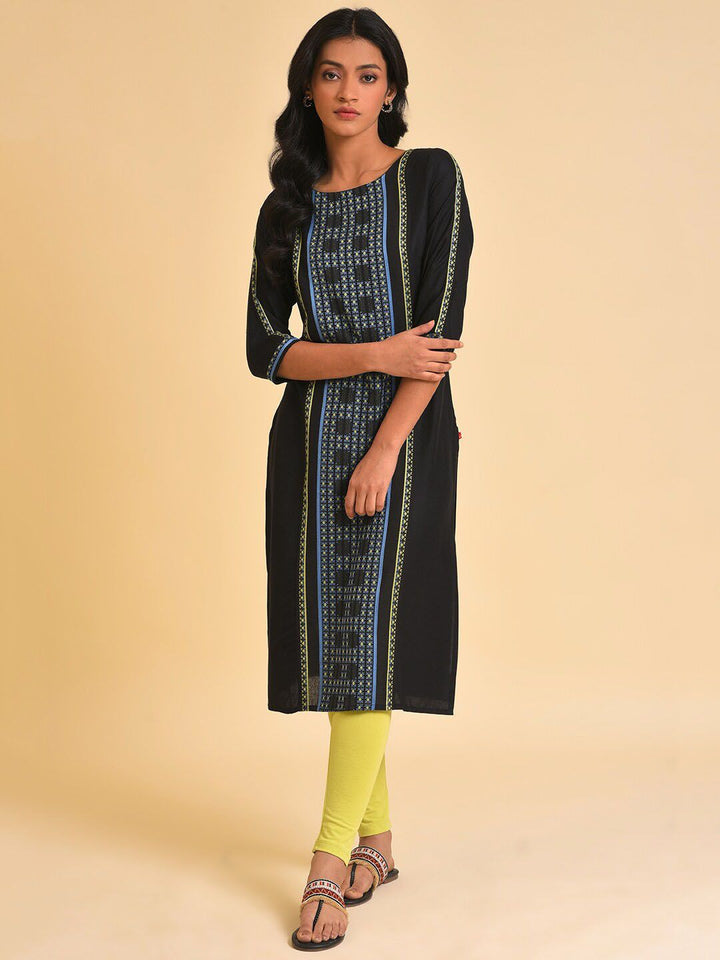 W Black Woven Design Kurta