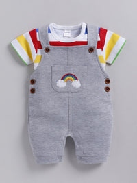 Moms Love Infant Boys Pure Cotton Dungaree With Striped T-Shirt