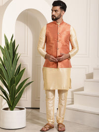 SOJANYA Men Solid Kurta with Churidar & Woven Design Nehru Jacket