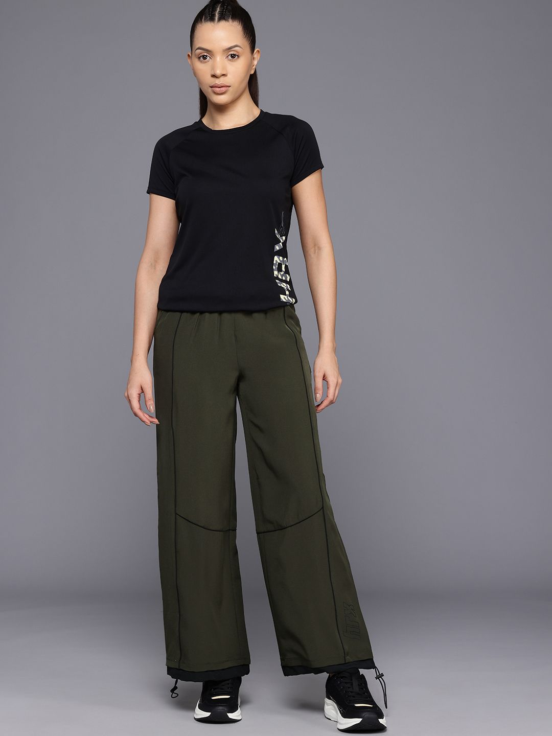 HRX by Hrithik Roshan Women Mid-Rise Lifestyle Track Pants with Toggle Hem