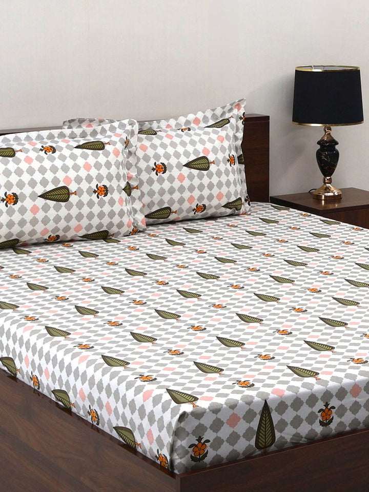 BOMBAY DYEING Cardinal Green Floral Printed Cotton 120 TC Queen Bedsheet Set 2.54 x 2.24m