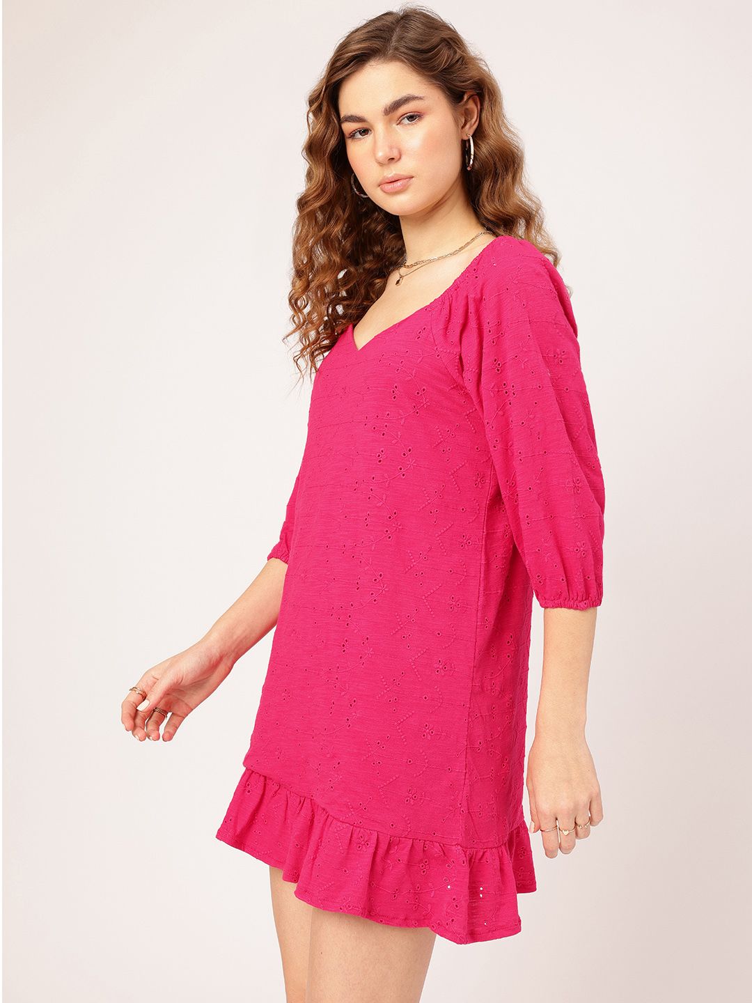 DressBerry Frilly Fun Schiffli Flounce Hem Mini Sheath Dress