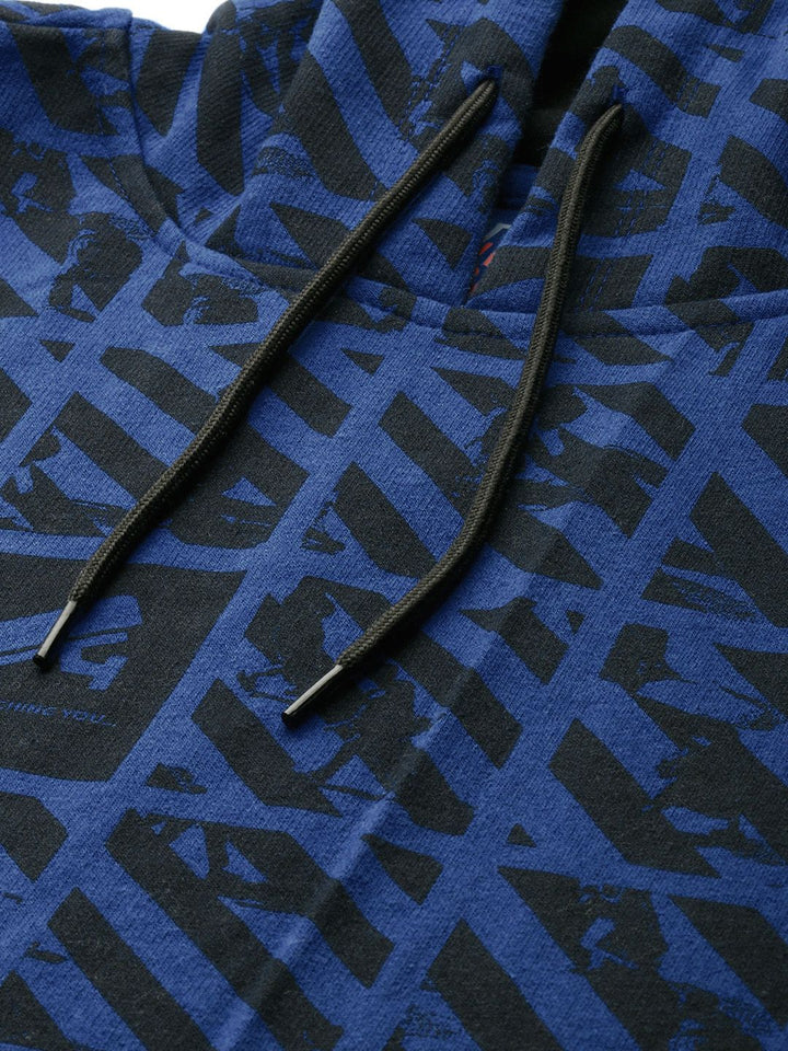 The Indian Garage Co Men Blue & Black Printed Hooded Sweatshirt