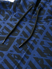 The Indian Garage Co Men Blue & Black Printed Hooded Sweatshirt