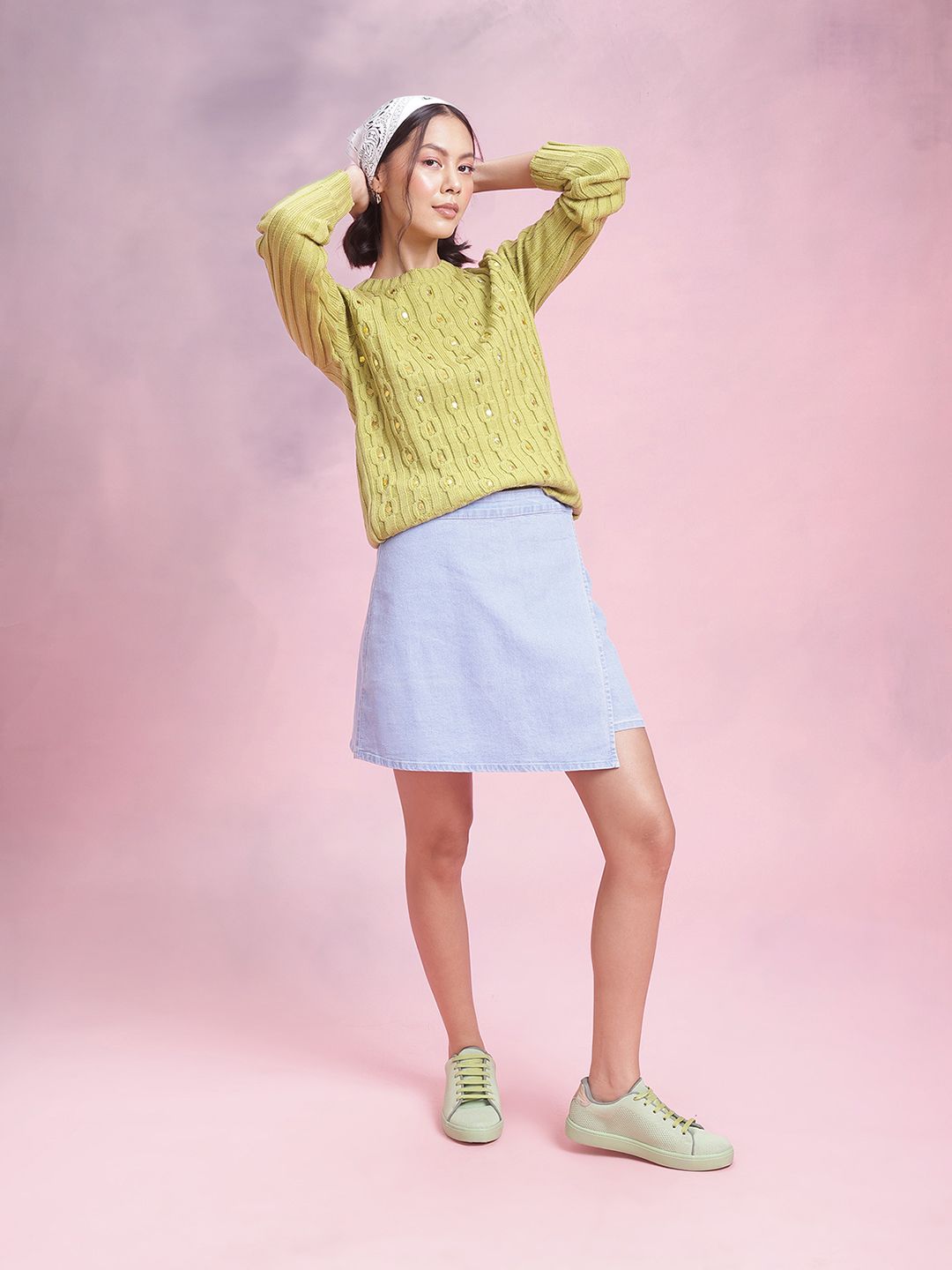 DressBerry Acrylic Cable Knit Pullover with Embellished Detail