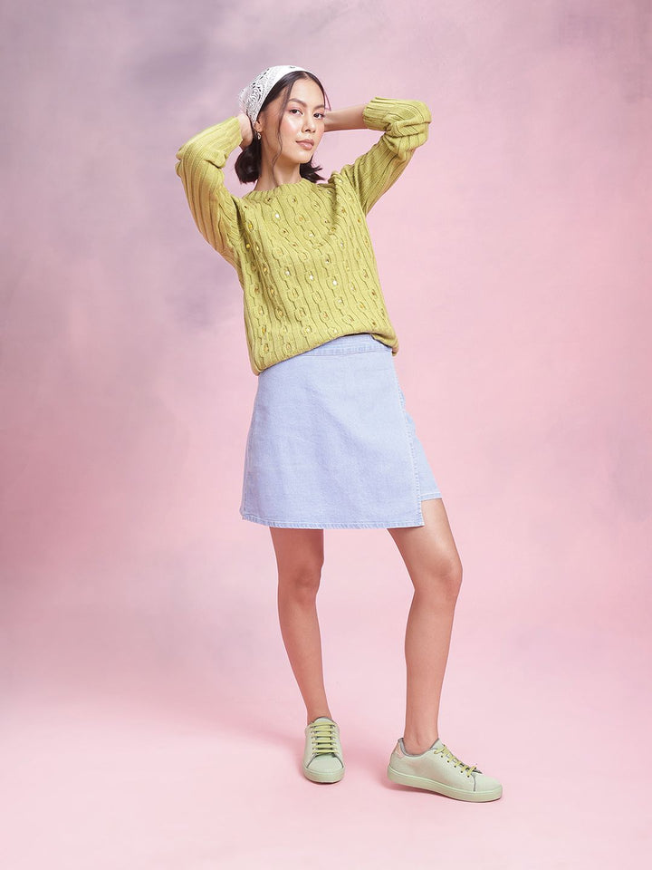 DressBerry Acrylic Cable Knit Pullover with Embellished Detail