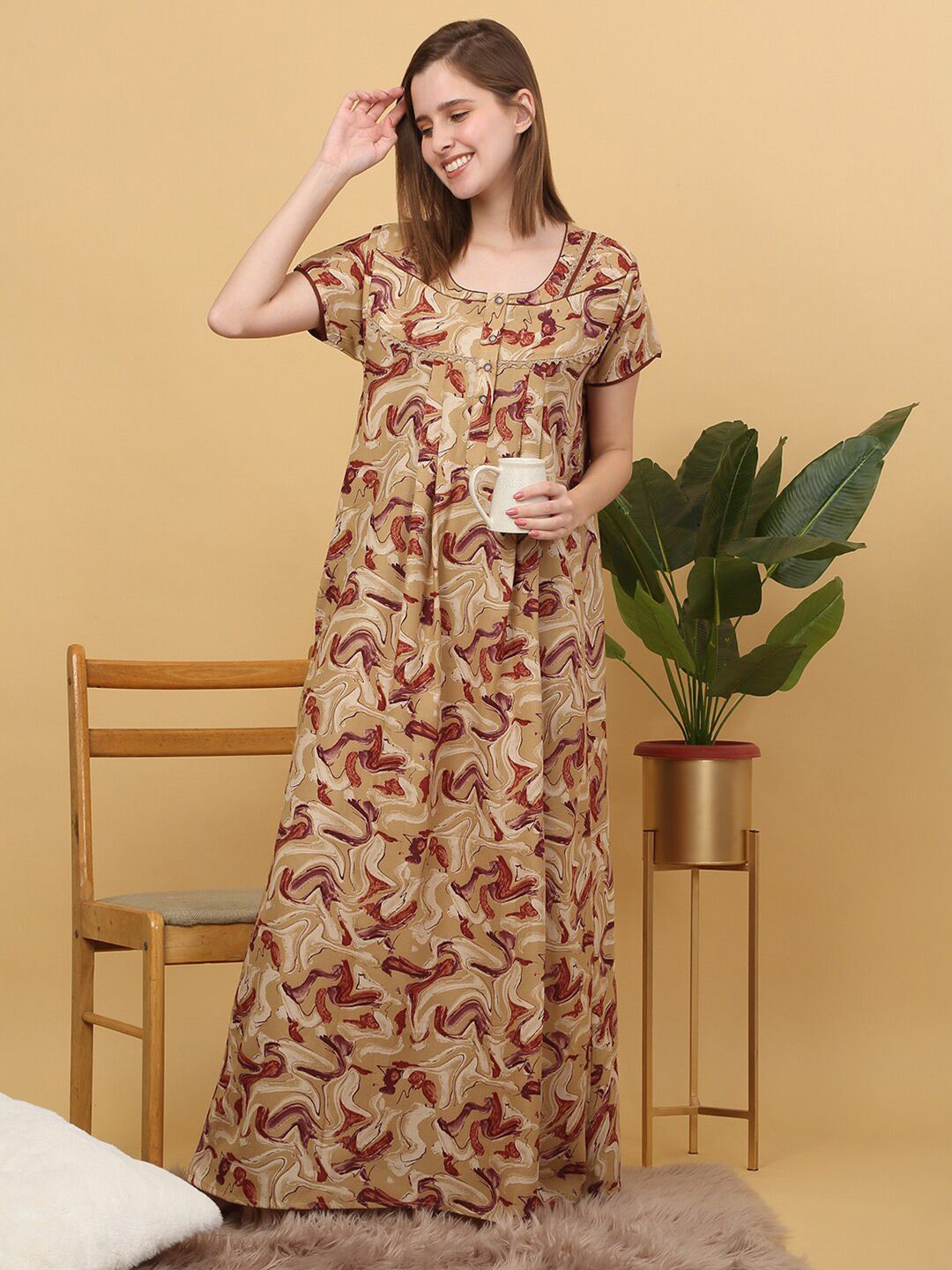 Sweet Dreams Printed pure cotton Maxi Nightdress