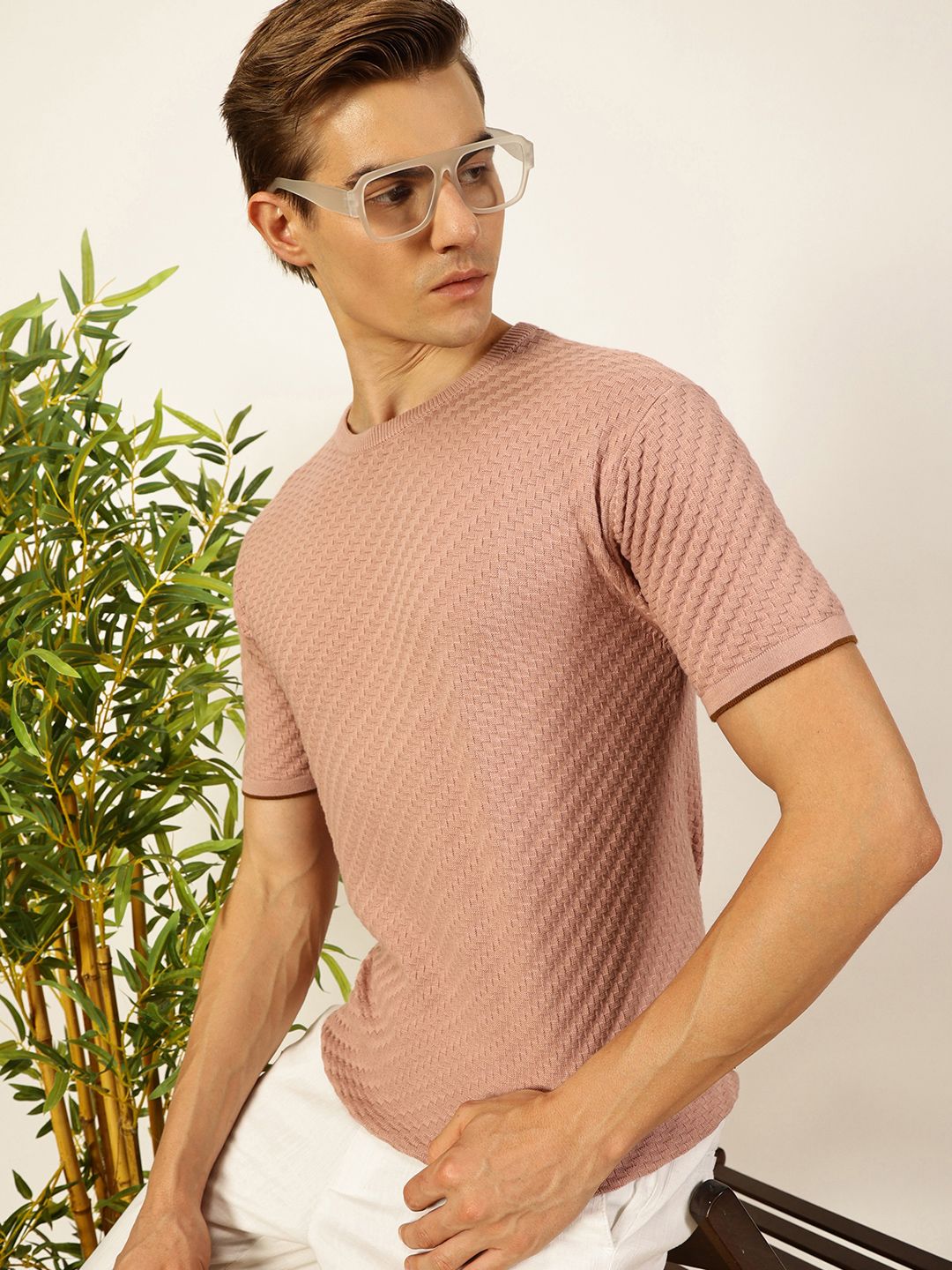Thomas Scott Men Knit Textured Round Neck T-shirt