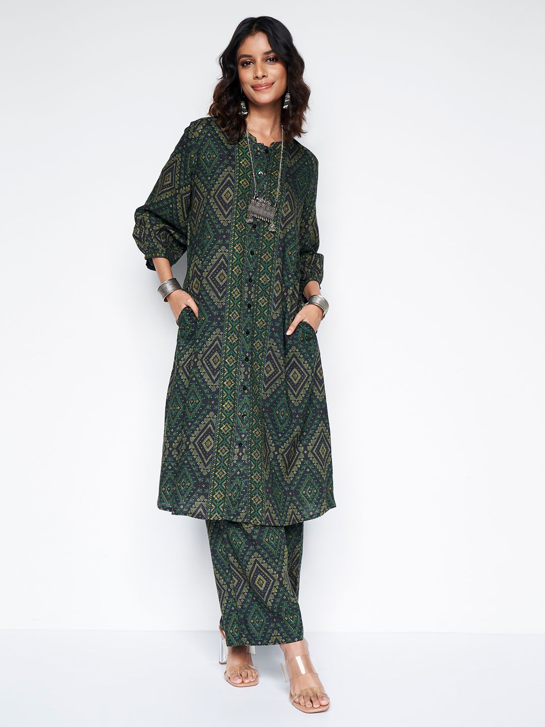 Global Desi Printed Panelled Kurta With Palazzos