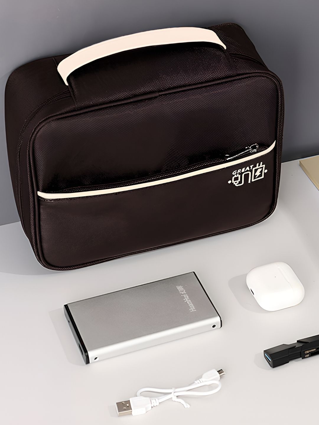 Cortina Brown & White Electronics Accessories Travel Organizer Bag