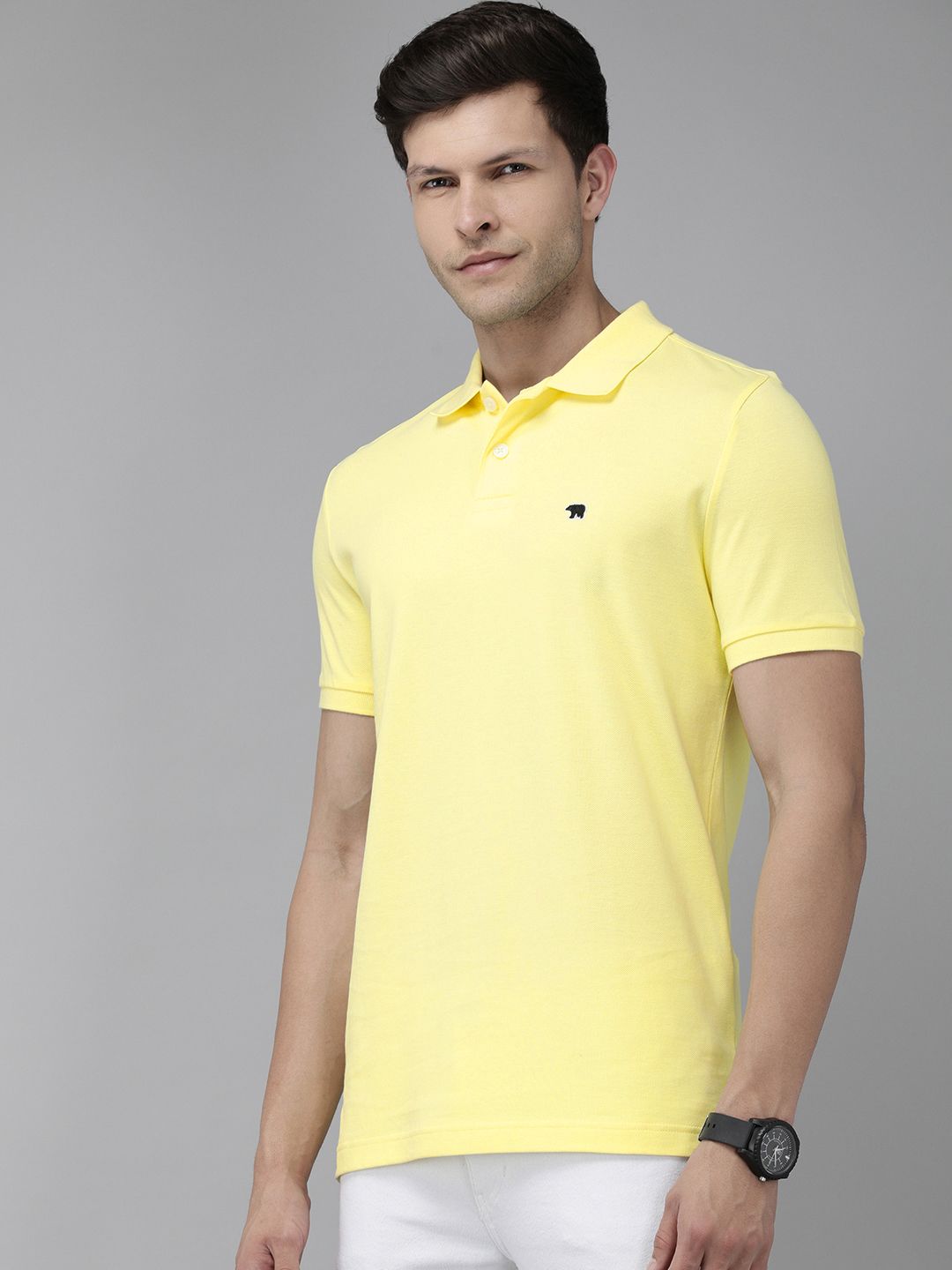 THE BEAR HOUSE Men Yellow Polo Collar Slim Fit Cotton T-shirt