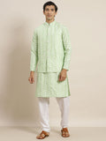 SOJANYA Set Kurta Sulam Bunga Hijau & Putih Lelaki & Jaket Nehru