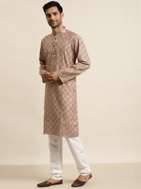 SOJANYA Lelaki Brown & Beige Pure Cotton Geometric Printed Kurta