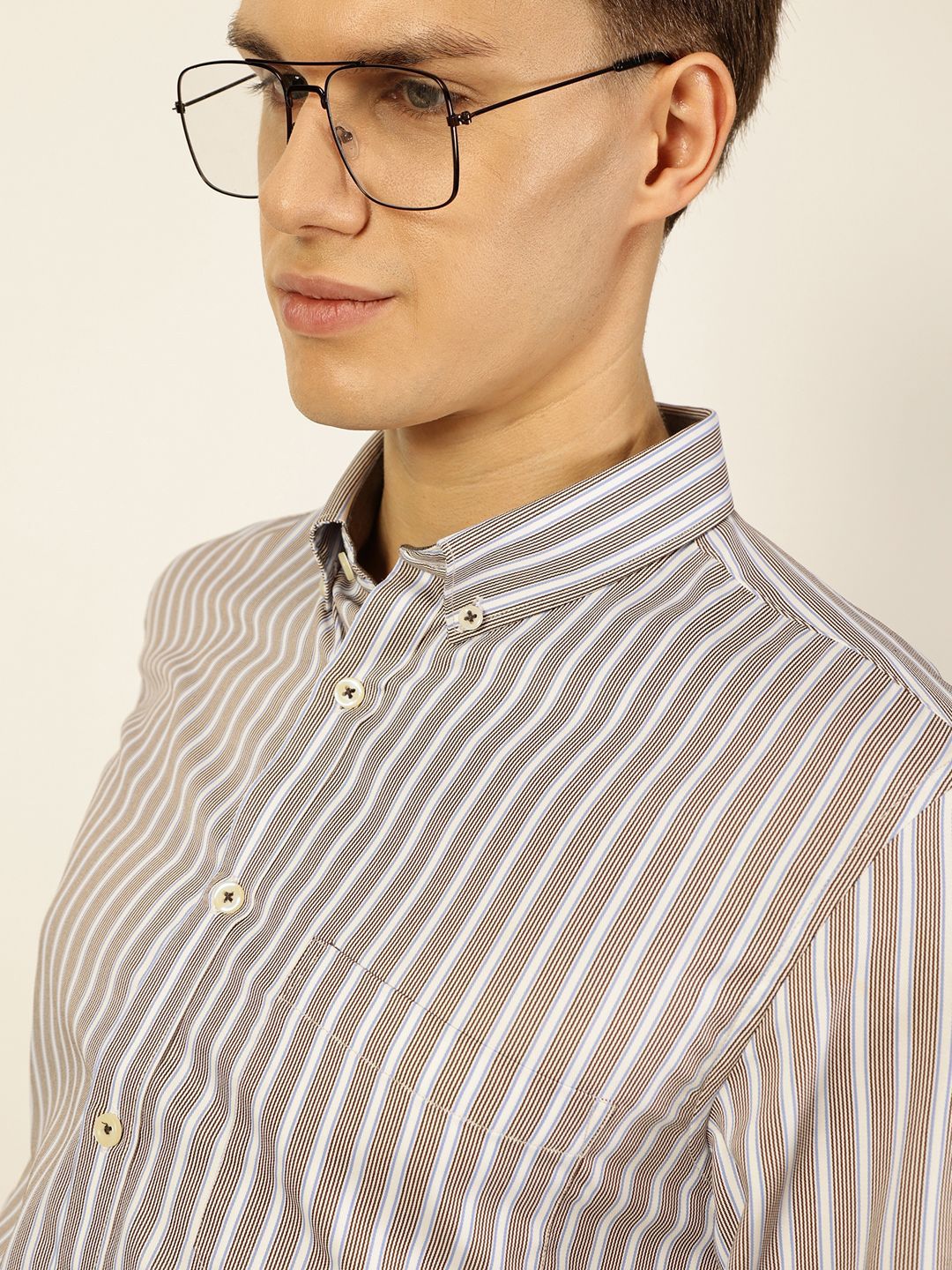 Thomas Scott Men Smart Fit Button-Down Collar Vertical Striped Cotton Formal Shirt