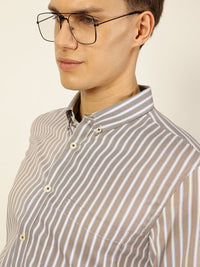 Thomas Scott Men Smart Fit Button-Down Collar Vertical Striped Cotton Formal Shirt