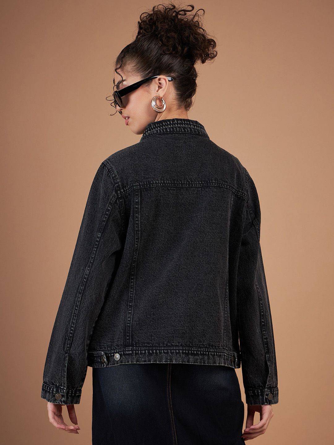SASSAFRAS Black Washed Spread Collar Denim Jacket