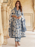 KALINI Floral Printed Anarkali Pure Cotton Kurta with Trousers & Dupatta
