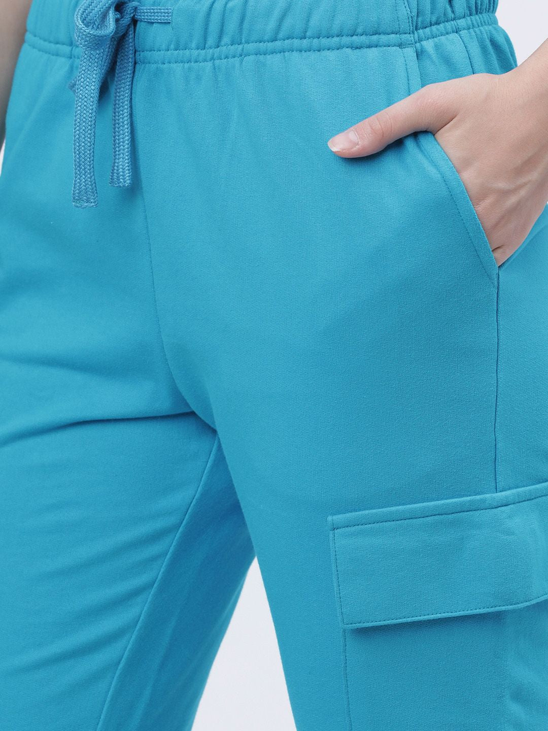 Tokyo Talkies Women Blue Solid Slim-Fit Cargo Track Pants