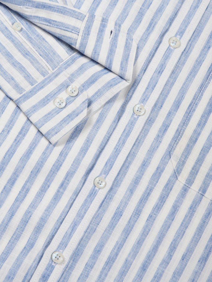 Thomas Scott Premium Linen Slim Fit Striped Spread Collar Casual Shirt