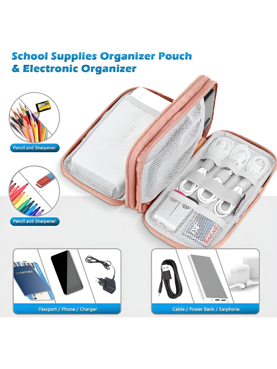 Cortina Peach Water Resistant Pouch Electronics Accessories Organisers