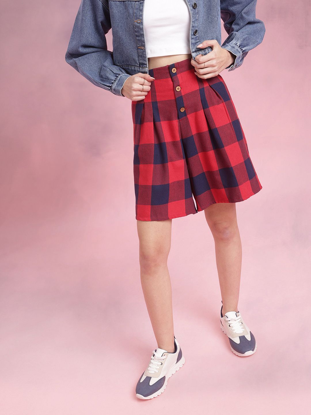 DressBerry Women Checked Herringbone Shorts
