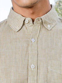 Thomas Scott Men Premium Fit Button-Down Collar Pinstripes Striped Linen Casual Shirt