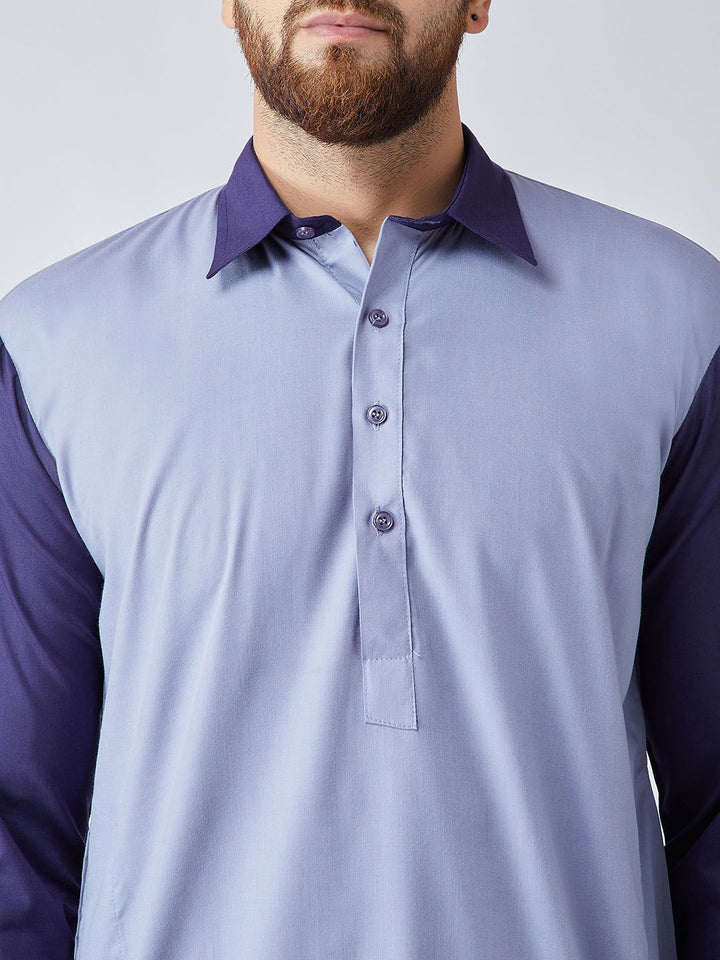 SOJANYA Lelaki Blue Colourblocked Straight Kurta