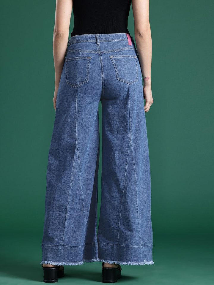 Pakaian wanita pakaian jeans lebar kaki lebar