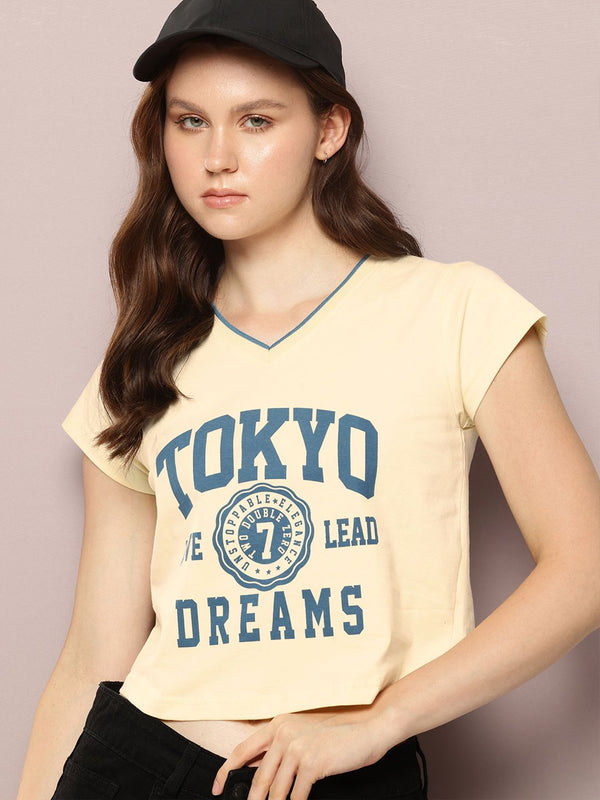 DILLINGER Typography Printed Crop Pure Cotton T-shirt