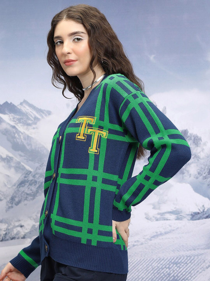 Tokyo Talkies Checked V-Neck Cardigan