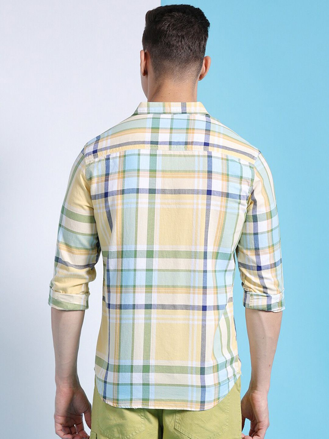 The Indian Garage Co Slim Fit Tartan Checked Pure Cotton Twill Casual Shirt