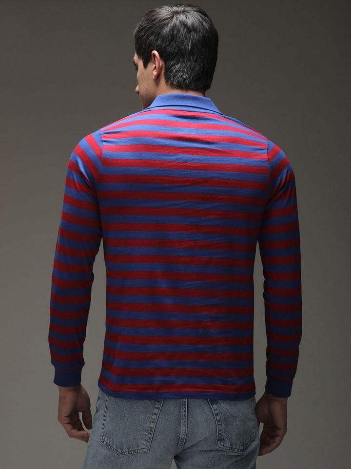 Difference of Opinion Men Striped Polo Collar Cotton T-shirt