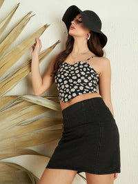 Berrylush Floral Printed Shoulder Straps Crop Top