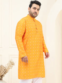 SOJANYA PLUS Lelaki Orange & Silver Jacquard Woven Design Kurta
