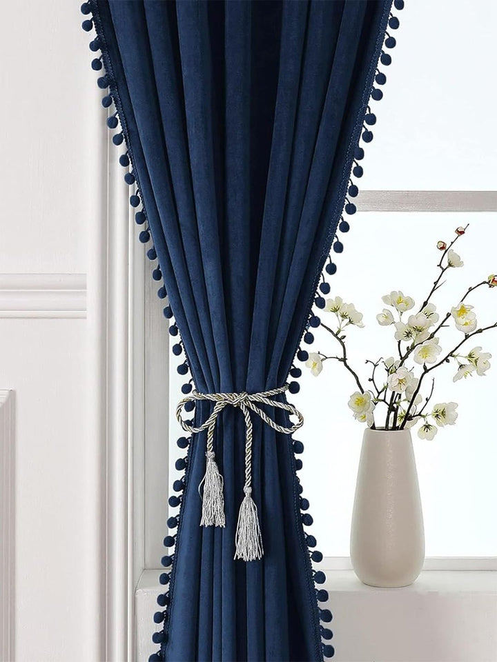 STITCHNEST Blue 2 Pieces Velvet Black Out Window Curtains