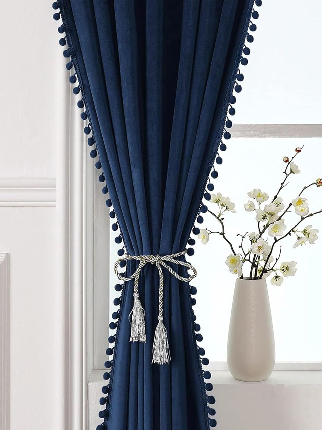 STITCHNEST Blue 2 Pieces Velvet Black Out Window Curtains
