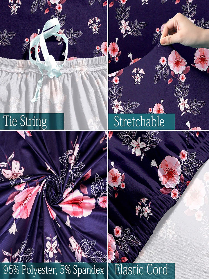 Cortina Navy Blue Floral Printed Single-Seater Sofa Cover