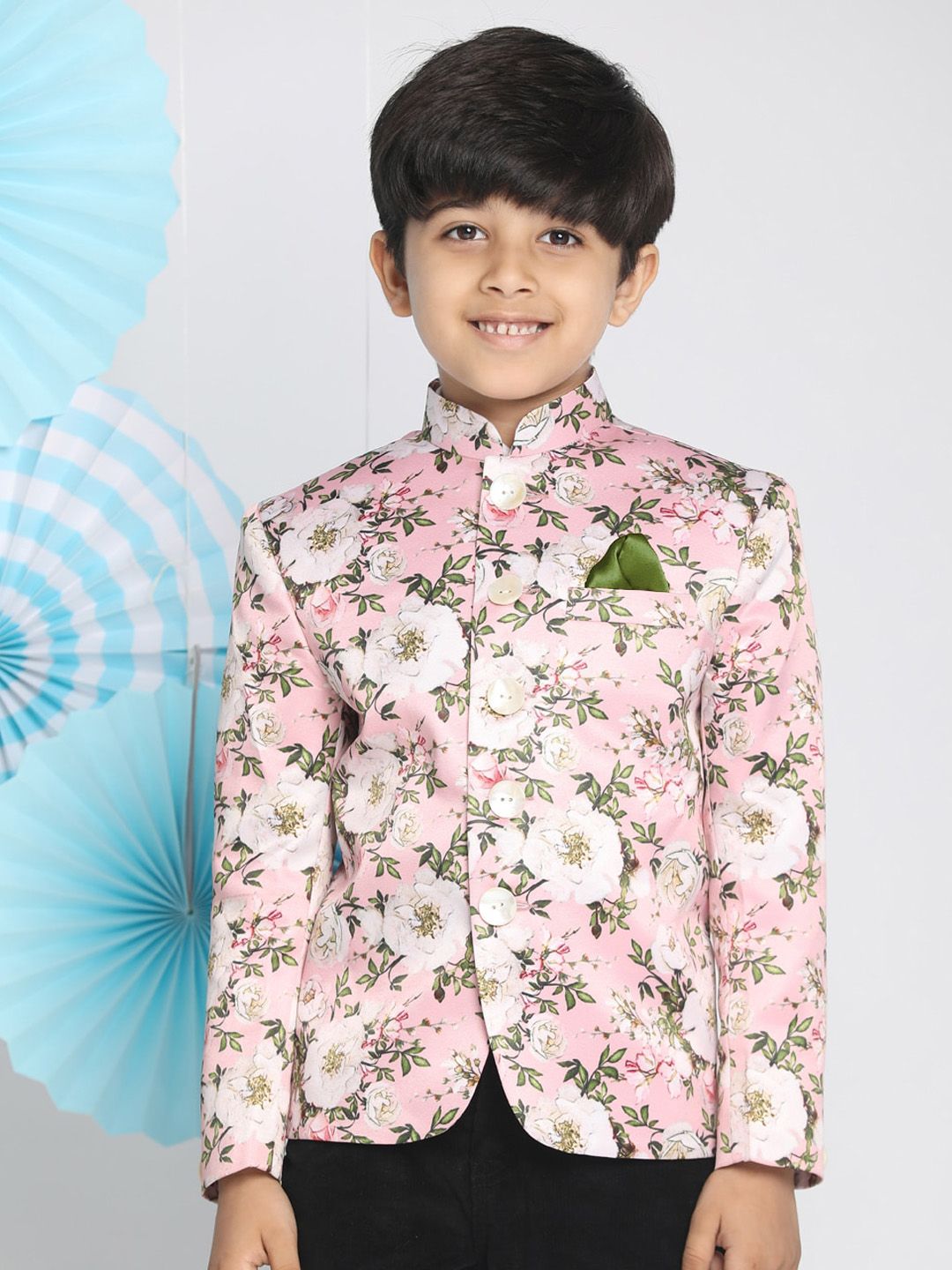 VASTRAMAY Boys Floral Printed Slim-Fit Bandhgala Jodhpuri Blazer