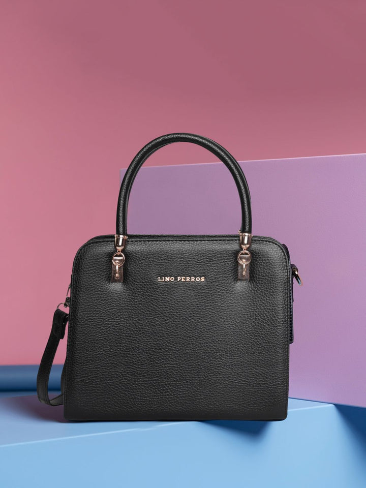Lino Perros Black Solid Handheld Bag with Sling Strap