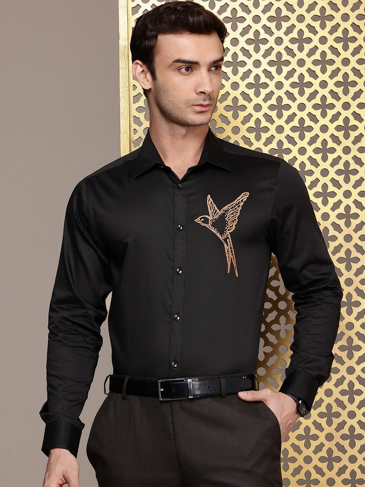 House of Pataudi Pure Cotton Embroidered Party Shirt