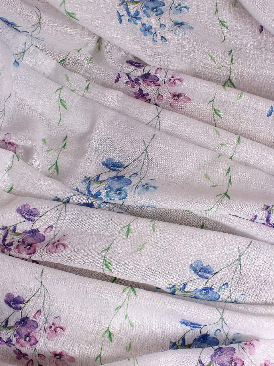 STITCHNEST White & Purple 2 Pieces Floral Printed Sheer Door Curtains