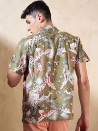 DENNISON Pure Cotton Tropical Printed Oversized Casual Shirt
