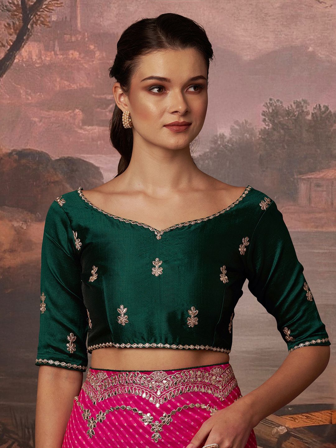 House of Pataudi Printed Embellished Georgette bandhani saree