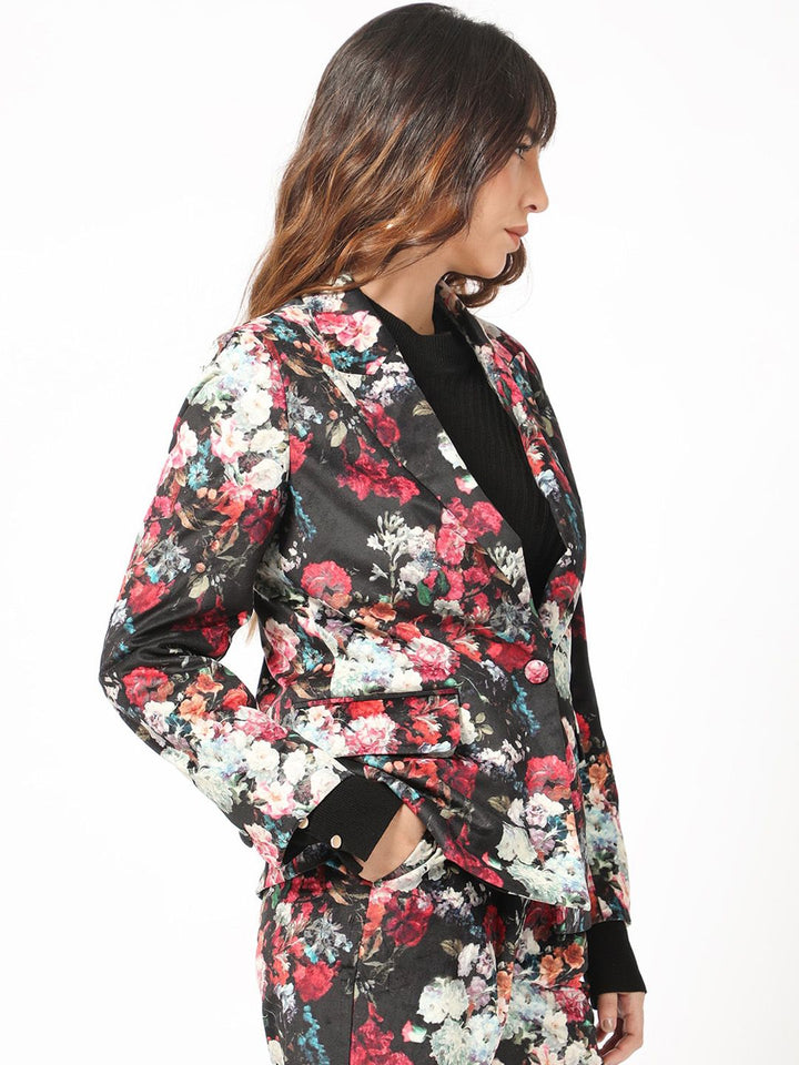 Rareism Floral Printed Slim-Fit Single-Breasted Blazer