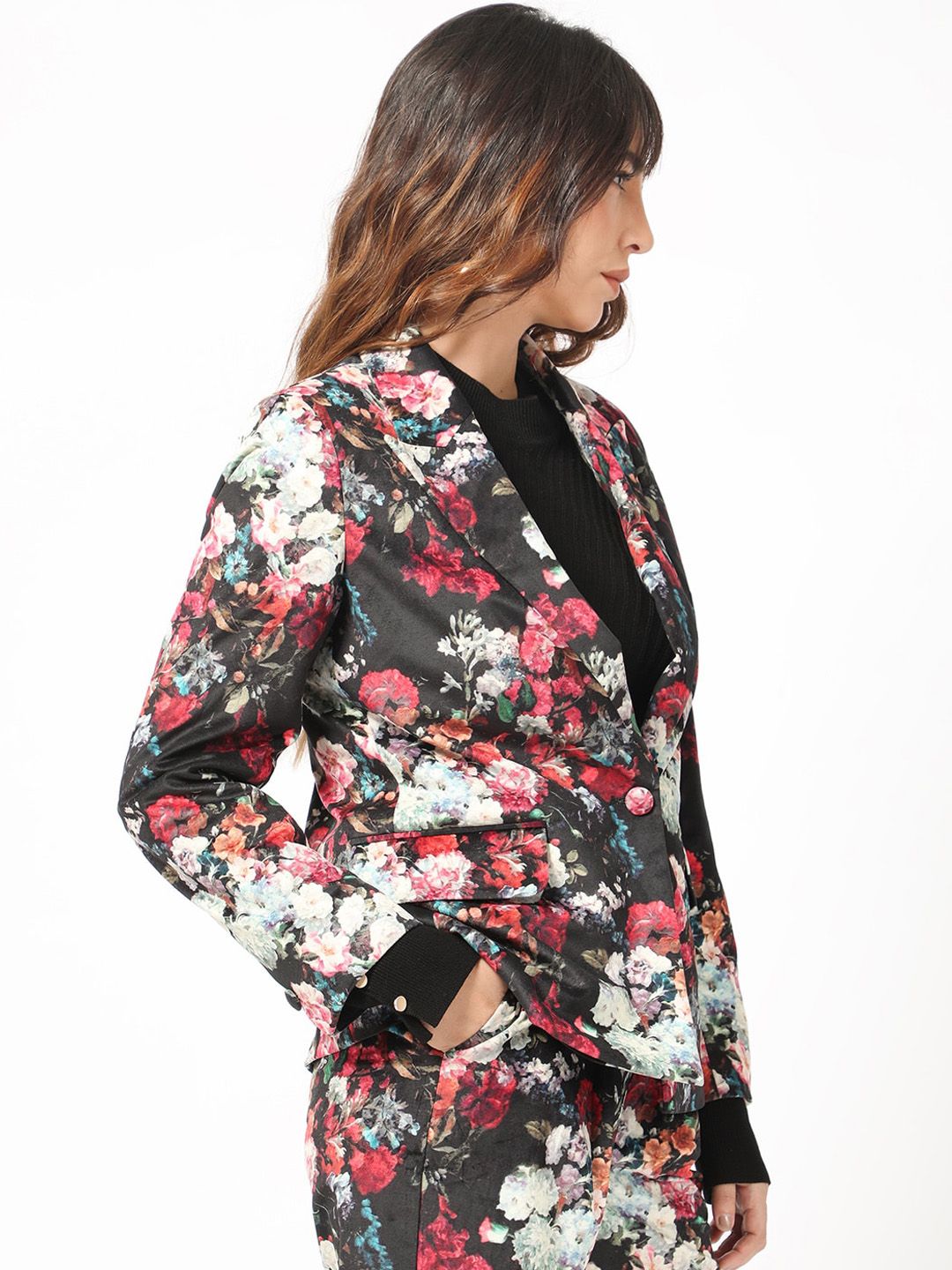 Rareism Floral Printed Slim-Fit Single-Breasted Blazer